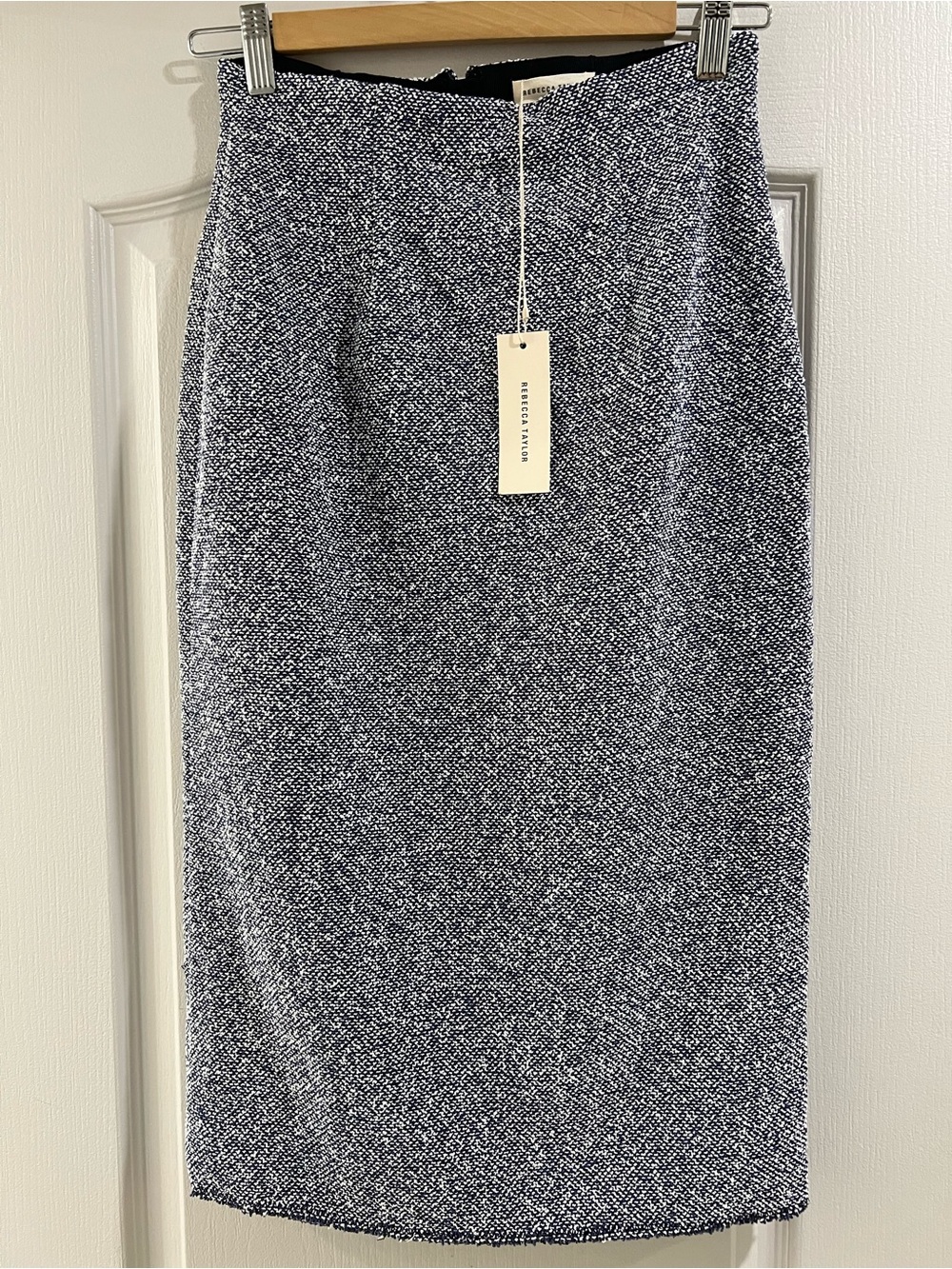 Rebecca Taylor Navy & White Tweed Pencil Skirt